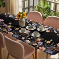 thumbnail image 3 of Black Spring Floral Table Cloths for 8 Foot Rectangle Tables, Elegant Flowers Farmhouse Botanical Patio Waterproof Elastic Fitted Tablecloths, Washable Rectangular Table Cover for Camping, 3 of 8