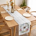 thumbnail image 3 of Spring Daisy Table Runner - 90 Inch Long, Kitchen Dining Table Runner Dresser Scarves, Pink Flowers Wreath Leaves Farmhouse White Wood Farmhouse Decor for Coffee Tables Wedding Party Banquet, 3 of 8