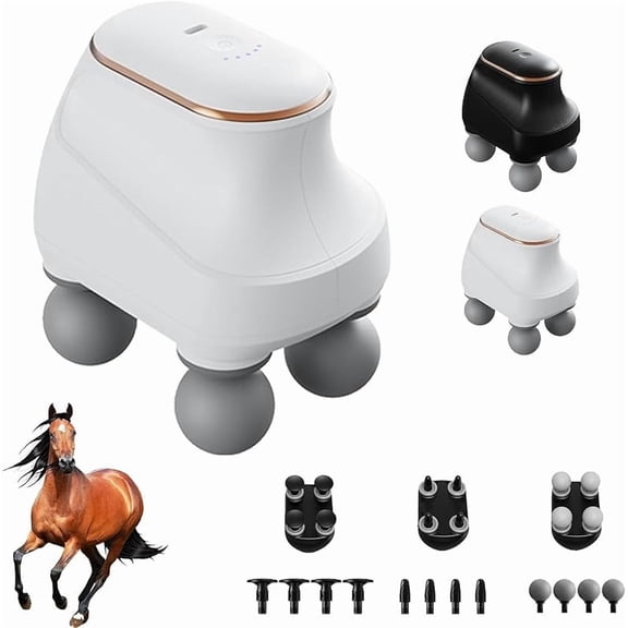 Chevaroo 4 Heads Massager, Chevaroo Horse Massager - 12 Adjustable Levels & Interchangeable Heads for Customized Massage, Portable USB Charging Chevaroo Deep Massager ﻿   (White)