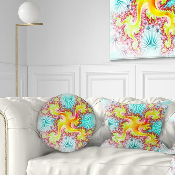 Designart Glowing Golden Fractal Flower - Abstract Throw Pillow - 12x20