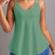 thumbnail image 1 of Top Cami Liso Con Ojales, Top Sin Mangas De Verano Con Cuello Redondo Sexy, Ropa De Mujer, 1 of 4