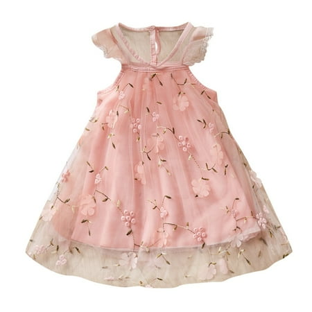 

LBECLEY Baby Girl Christmas Dresses Fly Dress Sleeve Princess Floral Lace Clothes Embroidery Baby Girls Toddler Girls Dress&Skirt Girl Denim Dress Pink 120