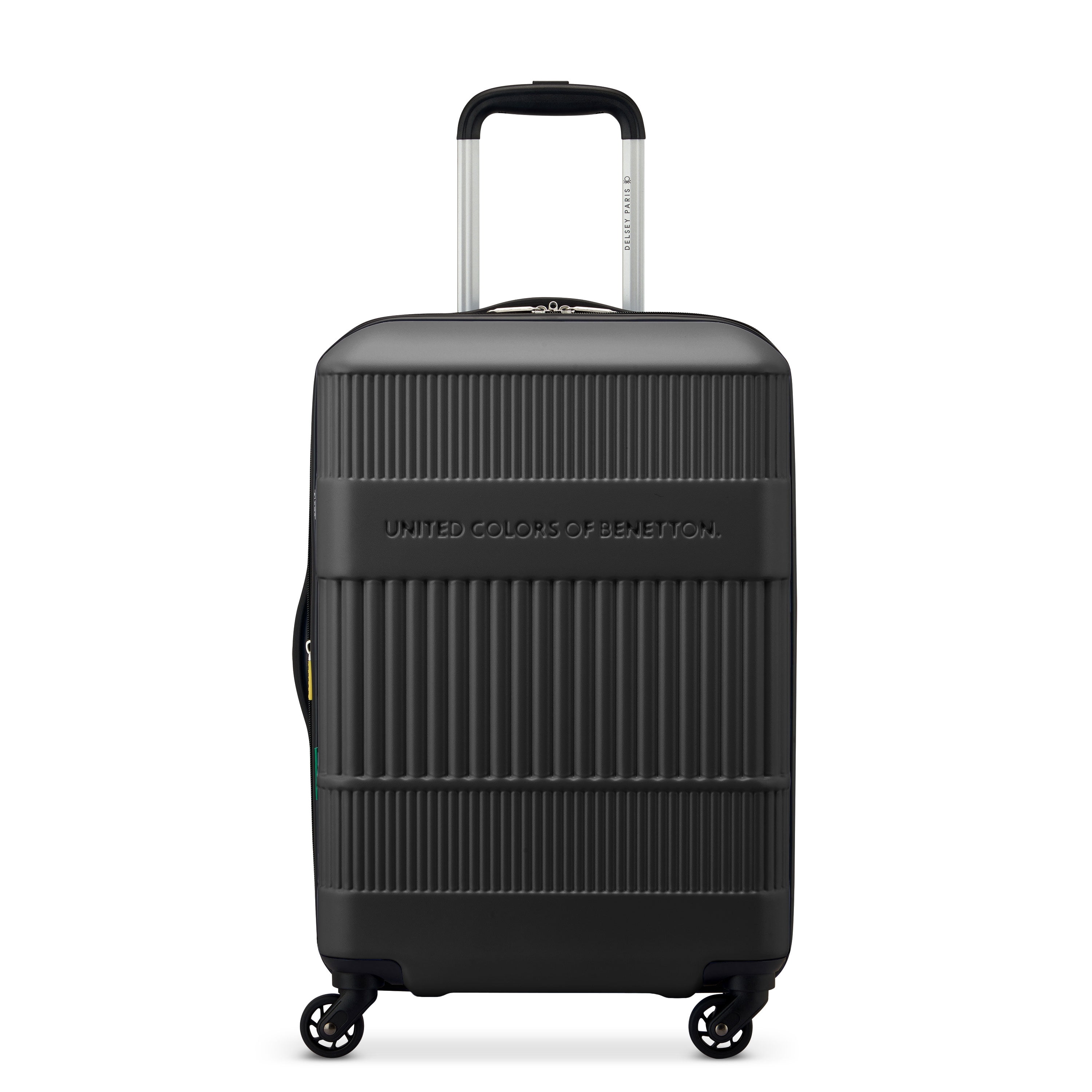 United Colors of Benetton and Delsey Paris Ribbed Hardside 20" Expandable Carry-on Spinner Luggage, Black