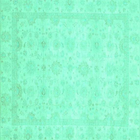 Ahgly Company Machine Washable Indoor Square Abstract Turquoise Blue Modern Area Rugs, 8' Square