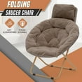 thumbnail image 3 of YEXJ Round Comfy Saucer Chair with Headrest Large Cozy, Metal Frame Cozy Lounge Lazy Chair Folding Faux Fur Saucer Chair for Adults-Light Brown, 3 of 9