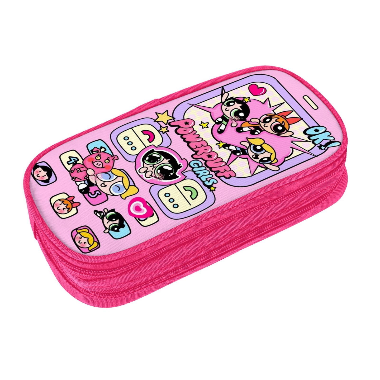 The Powerpuff Gi-rls Pencil Case Large Capacity Pencil Pouch Penbag Office Stationery Organizer Travel Makeup Bag Pink