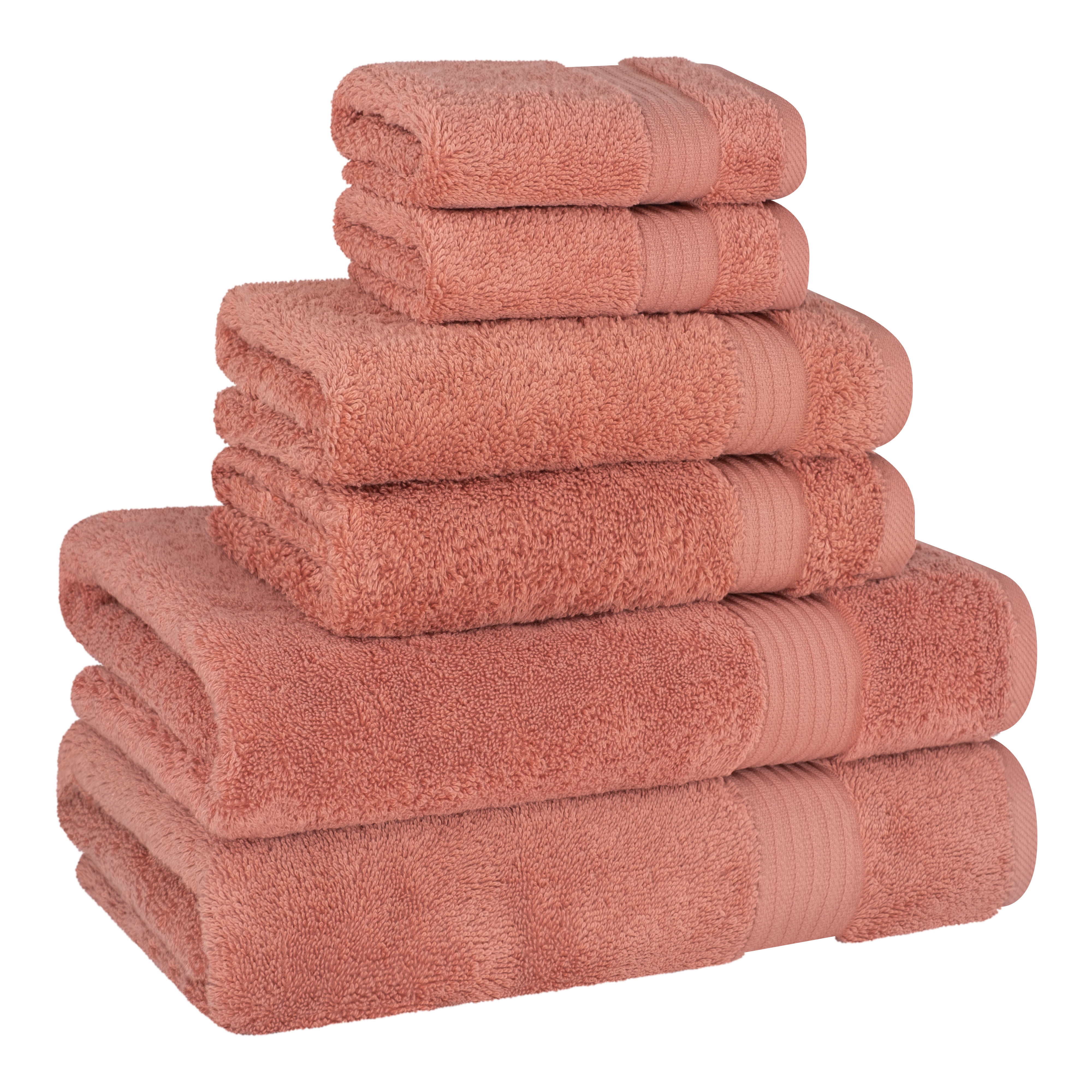 Cotton Paradise 100% Cotton 6 Piece Towel Set, Soft Absorbent Quick Dry Towels for Bathroom, Coral