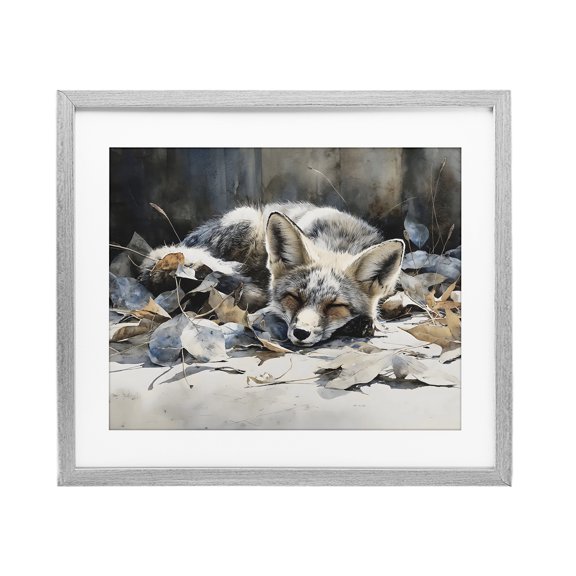 Stupell Industries Rustic Lodge Blue Fox Resting Among Leaves Gray Framed Print Under Glass, 16 x 13, by Franklyn Gregory