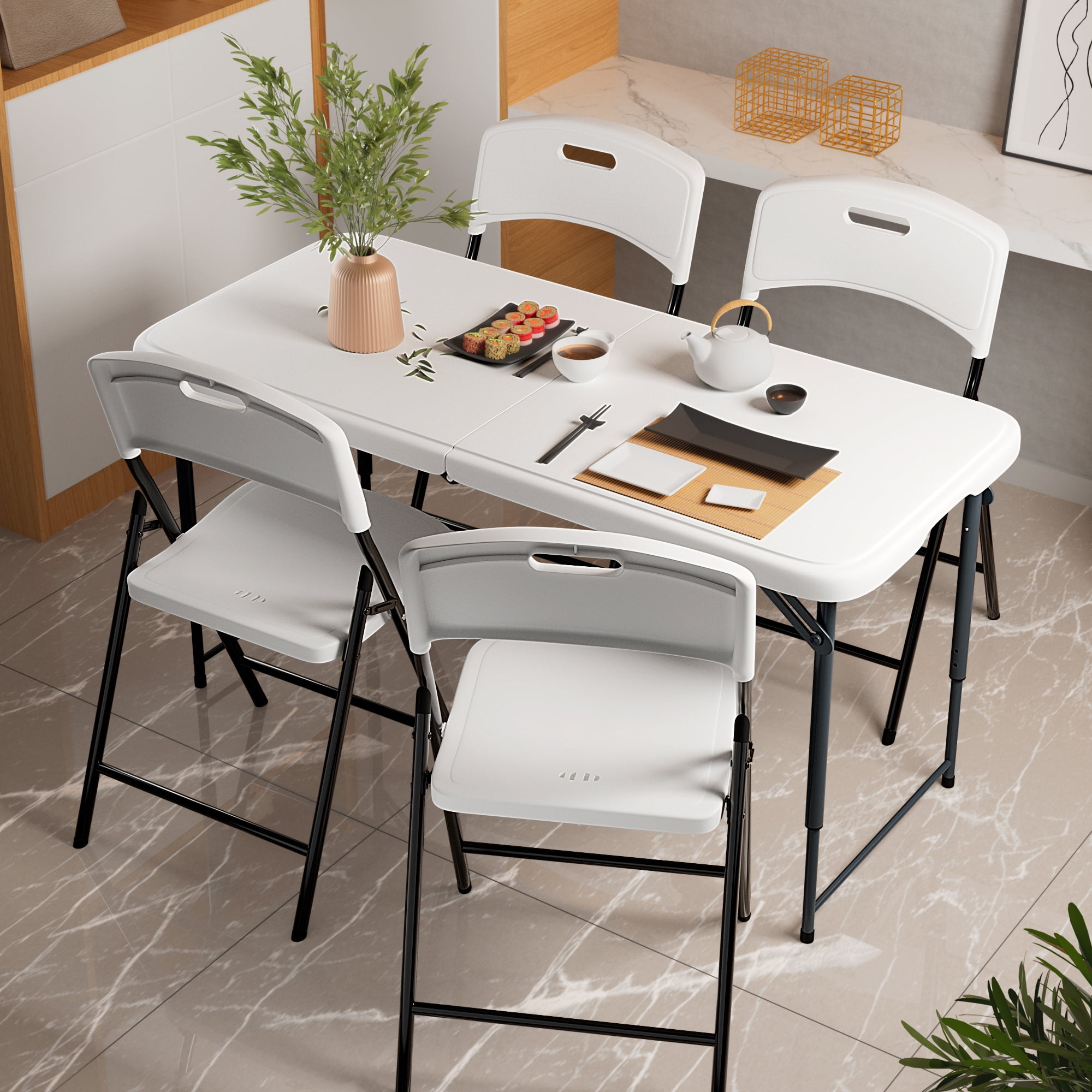 MAYEERTY 4'Bi-Folded Outdoor Picnic Table with 3-Height Telescopic Legs, Portable for Outdoor BBQ & Events