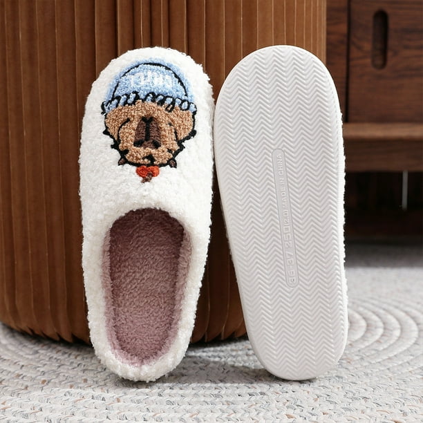 Pantuflas de felpa de capibara, pantuflas peludas suaves, cómodas, lindas, antideslizantes para el invierno