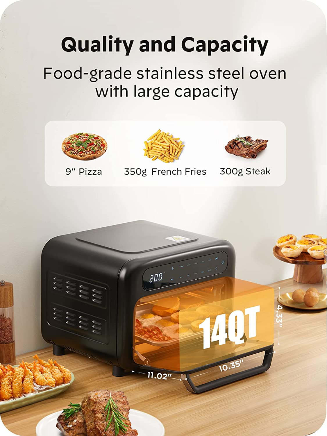 14L Large Capacity Air Fryer Household 1250w Electric Oven Visible