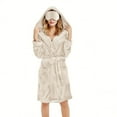 thumbnail image 2 of Women's Soft Fleece Hooded Robe Long Sleeve Plush Spa Bathrobe with Pockets Eye Mask Cozy Loungewear Womens Nightgowns Beige XL, 2 of 8
