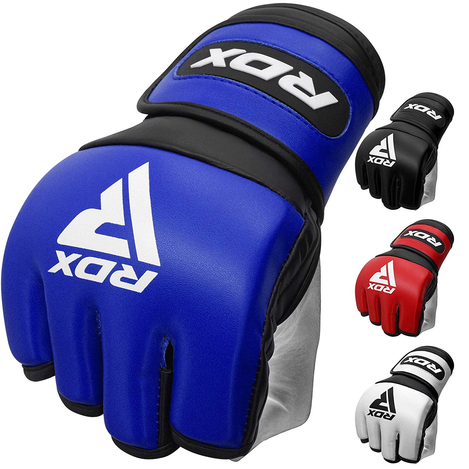 Blue Leather MMA Boxing Gel Gloves Body Combat Punch Bag Training Martial Arts 