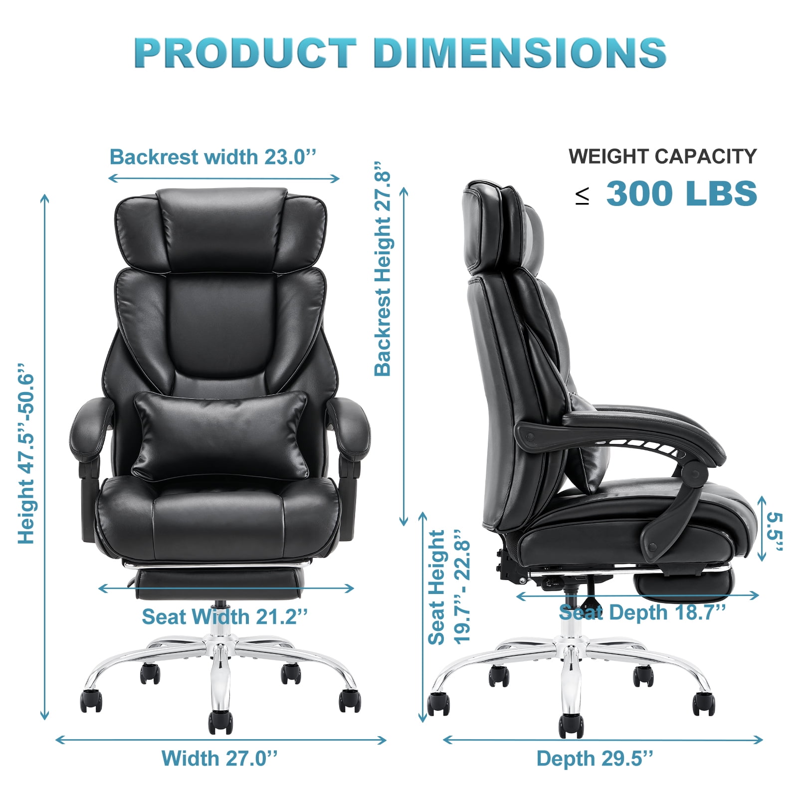 COLAMY Big and Tall Office Chair with Footrest-Ergonomic Design with  Adjustable Backrest, Removable Lumbar Support Pillow, Thick Bonded Leather  for Comfort, 350LBS, Black, Welcome to consult 