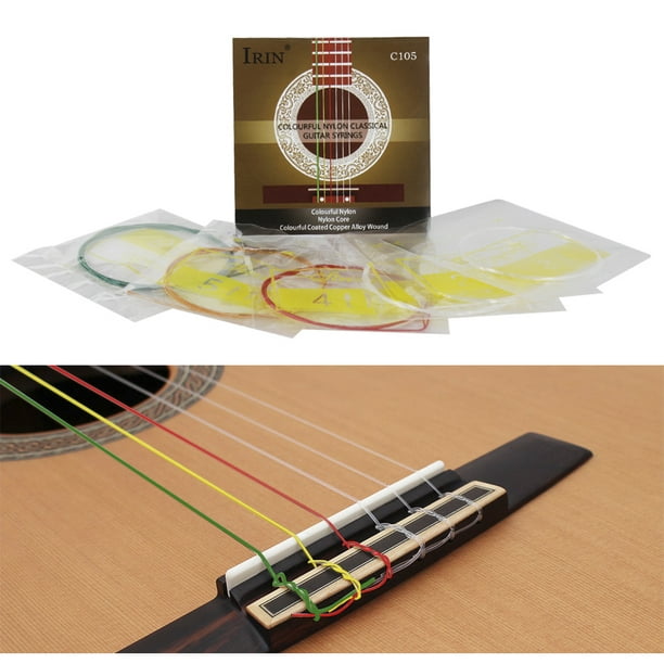 IRIN C105 cordes de guitare classique acoustique colorées arc-en-ciel,  noyau en nylon, enduit coloré, plaie en alliage de cuivre, 6pcs / ensemble  (.028 à .043) 