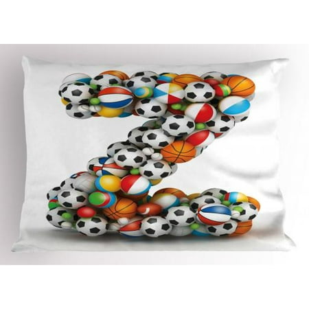 Letter Z Pillow Sham Colorful Different Balls Forming A Letter Z