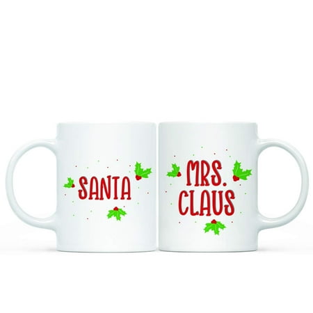 Andaz Press 11oz. Funny Christmas Coffee Mug Gag Couple Gift, Santa, Mrs. Claus, 2-Pack, Wedding Engaged Bridal Shower (Best Wishes For Newly Engaged Couple)