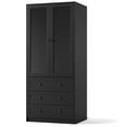 thumbnail image 2 of Armoire Wardrobe Closet with Drawers,  Rattan Armoire Wardrobe Closet 69.5" Wooden Wardrobe Cabinet with Hanging Rod, 2 Doors Clothing Storage Cabinet Louvered Door for Hanging Clothes, 2 of 9