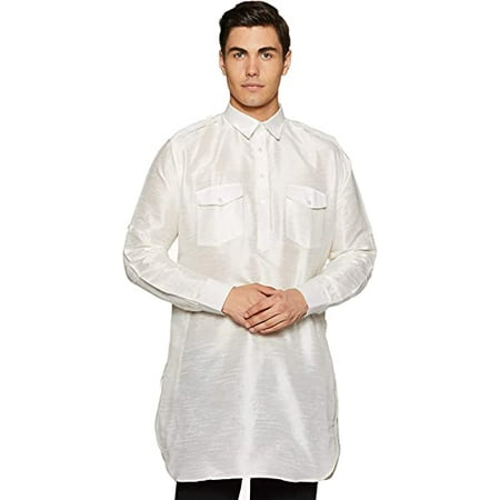 

Royal Kurta Mens Silk Blend Pathani Kurta White 40