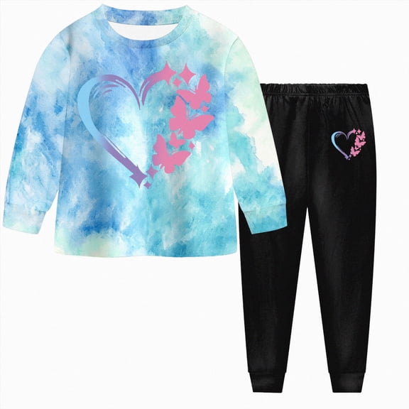 KPOPLK 2Pcs Set Infant Baby Girl Fall Clothes Girl Long Sleeve Crewneck Sweatshirt Joggers Pants Winter Outfit Set Size 7-8 Years
