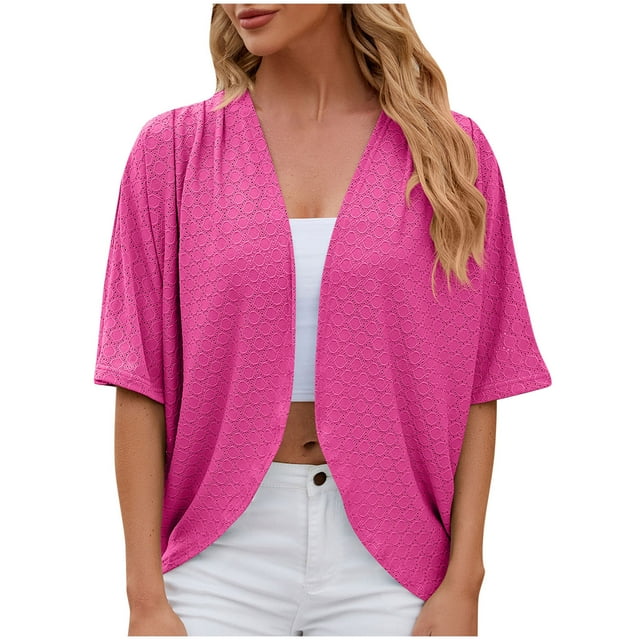Cardigan for Women Womens Solid Color Cardigan Jacket With 5/4 Sleeves And Ruffled Top Cardigan
