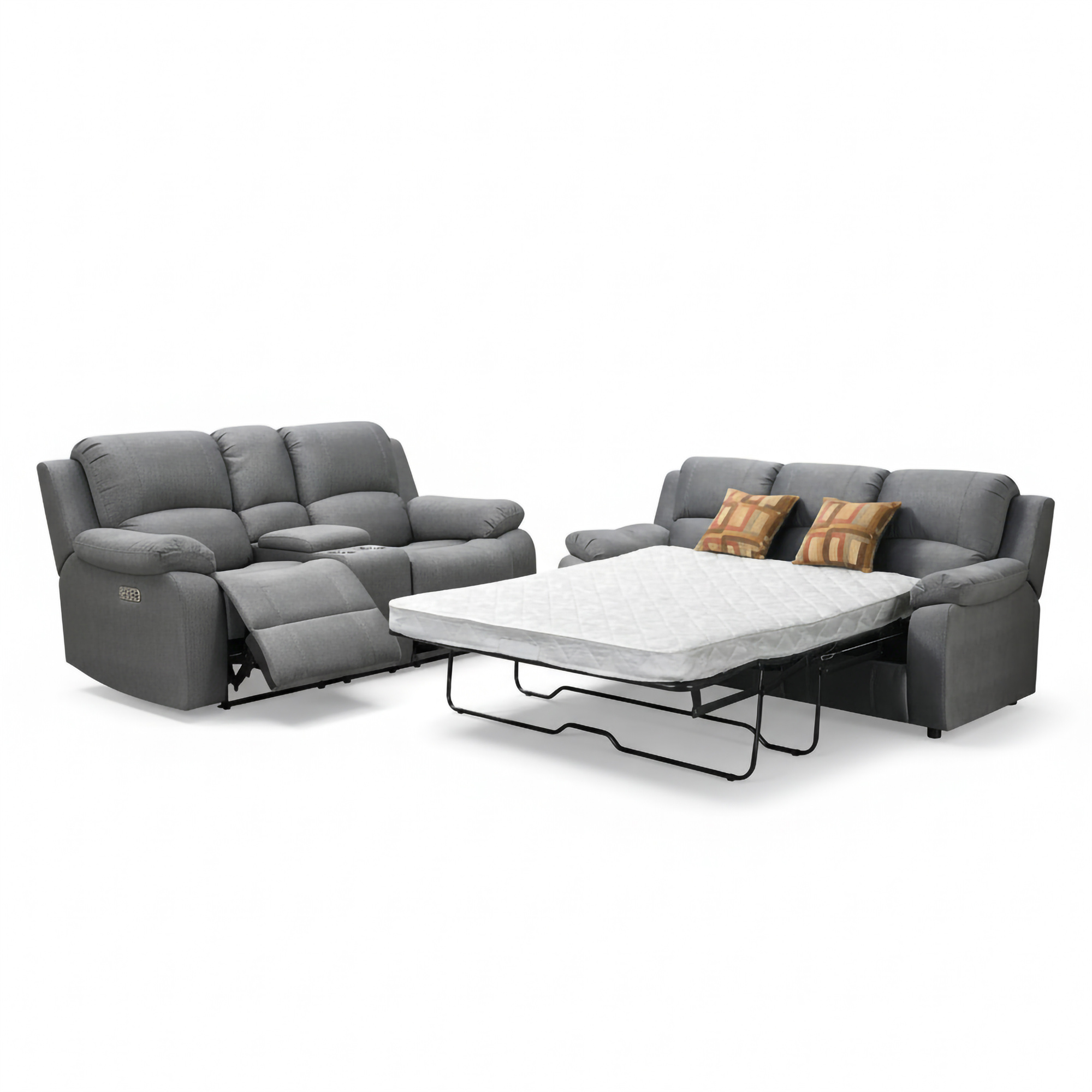 Tracey 2-Piece Transitional Queen Sofa Bed and Reclining Love Seat with Storage Console Living Room Set