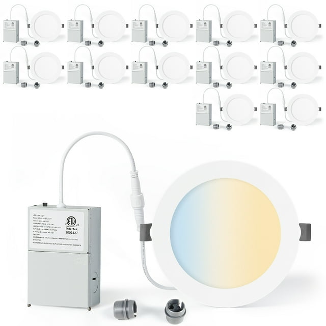 LUMINEPTIC 6 Inch 12 Pack 5CCT Dimmable Slim Recessed LED Pot Lights, Selectable Colors, Bathroom & Damp Locations