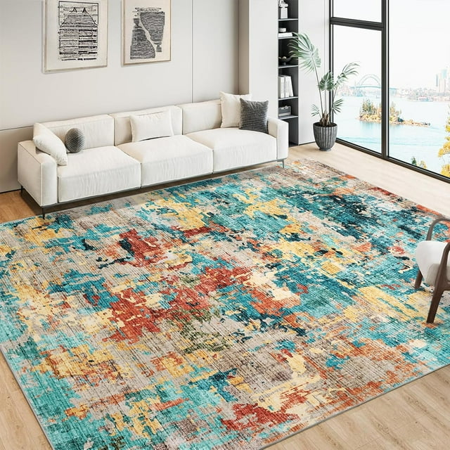 Abstract Area Rug x Large Washable Living Room Bedroom Rug Modern Non-Shedding Low Pile Area Rug Throw Rug for Dining Room Home ( ;x;)