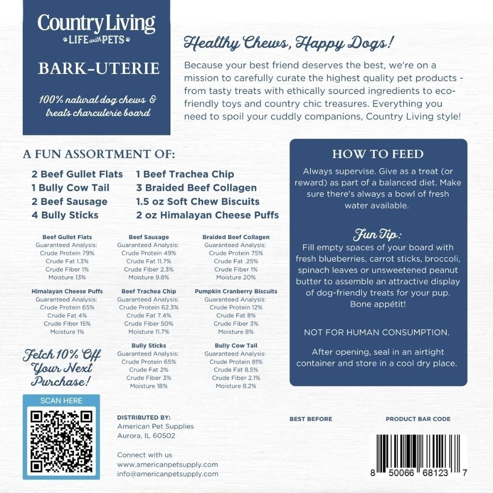Country Living Bark-Uterie Board – Charcuterie-Inspired Natural Dog Treats Variety
