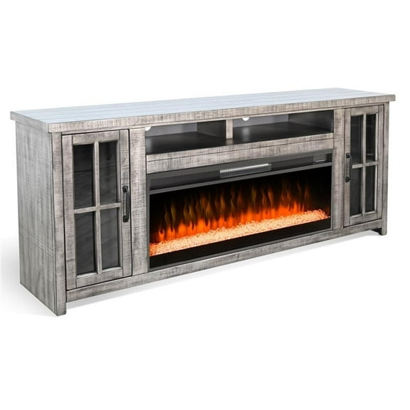 Pemberly Row Contemporary 76" Media Console with Electric Fireplace