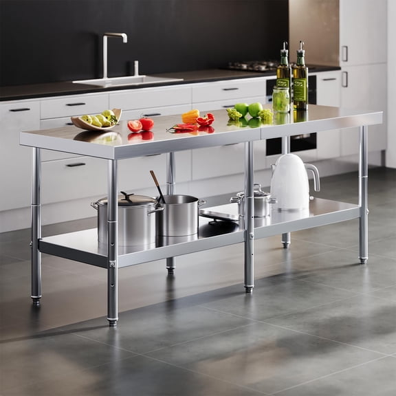 Jocisland 30x82in Stainless Steel Table, Kitchen Prep Table with Adjustable Undershelf, NSF Certified Metal Surface for Kitchen, Restaurant, Hotel