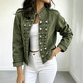 thumbnail image 2 of FDGIU Women Stand Collar Denim Jacket Long Sleeve Decorative Button Cropped Casual Jean Outerwear, 2 of 7