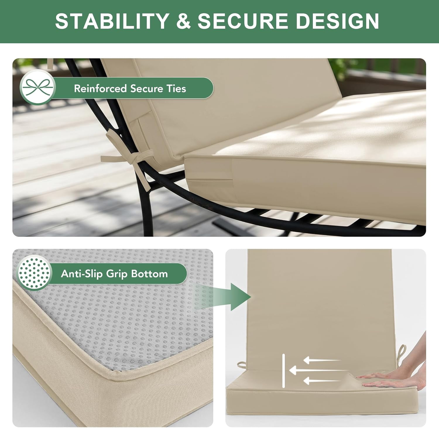 Outdoor Dining Chair Cushions 4 Pack, Water Resistant High Back Patio Seat Cushion Set with Ties, Removable Covers, Non-Slip Bottom for Garden Lawn Patio Furniture, 44 x 20 Inch, Cream
