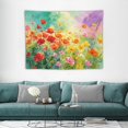 thumbnail image 2 of Watercolor Poppy Meadow Tapestry, Vibrant Floral Wall Hanging for Bedroom, Living Room, 60x50in, 2 of 7