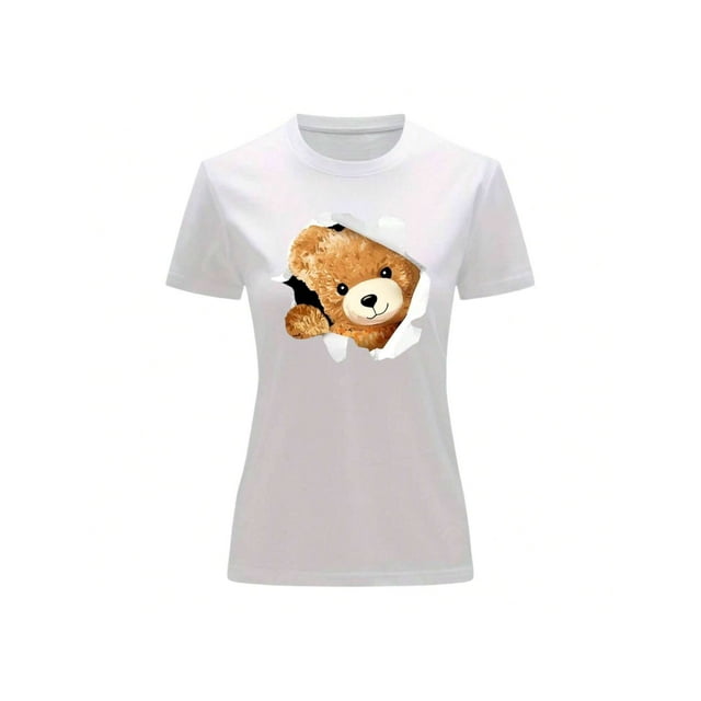 Playera Blusa Con Impresion De Oso Saliendo Del Pecho Ropa Para Mujer Color Blanco Talla Chica Marca Emil SaEs