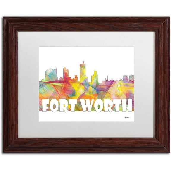 Trademark Fine Art 'Fort Worth Texas Skyline Mclr-2' Canvas Art by Marlene Watson, White Matte, Wood Frame