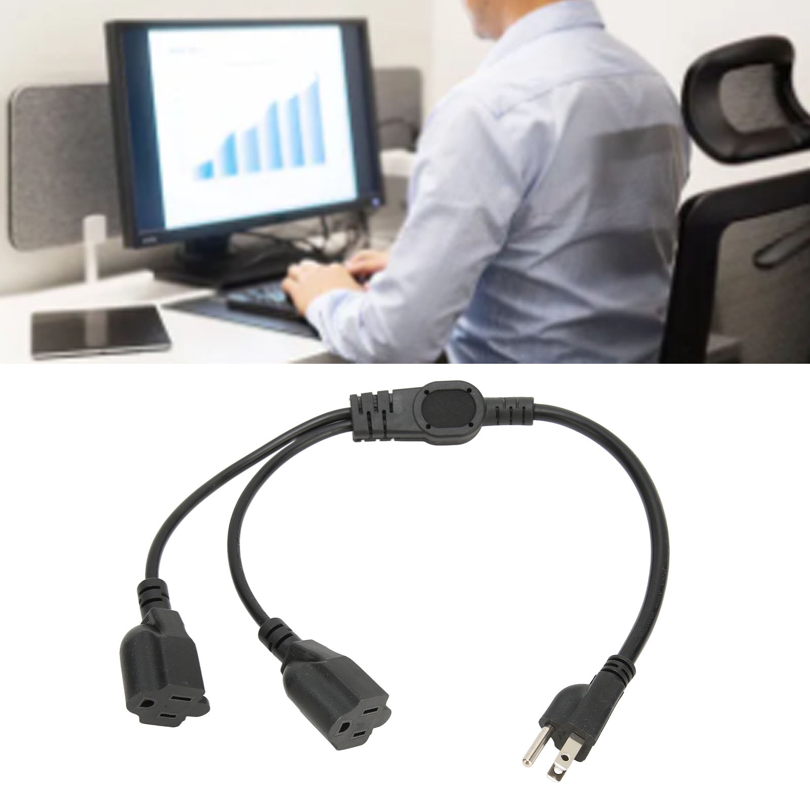 3 Prong Y Splitter Cable, Male To Female Plug And Play Safe US Plug 100-240V Effective Outlet Saving Extension Y Splitter Power Cable  For Outdoor