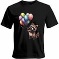 thumbnail image 1 of Camisetas casuales de manga corta con globos de colores y mapaches para hombre. Camisetas gráficas., 1 of 8