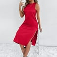 thumbnail image 4 of SMihono Formal Satin Dress for Women Minimalist Elegant Crewneck Sleeveless Long Slit Side Cocktail Party Dresses Red M, 4 of 8