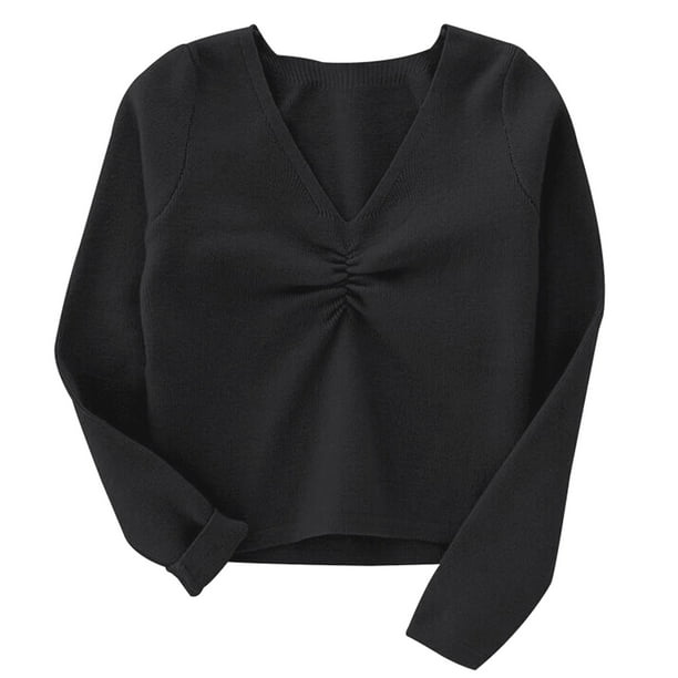 Gibobby Blusas De Manga Larga Para Niñas Otoño Invierno Niñas Pequeñas Manga Larga Cálido Color Sólido Blusa Ballet Wrap Tops Terciopelo Danza Suéter (Negro, 12-13 Años)