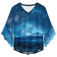 thumbnail image 4 of Magical Ethereal Universe Sky Women's V-Neck Blouse With 3/4 Ruffled Bell Sleeves Casual Top Ladies Blouses, 4 of 7