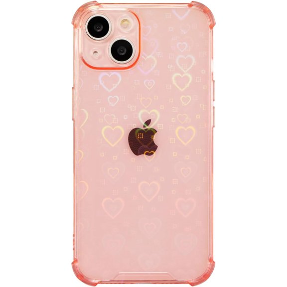 Compatible for iPhone 13 Case,Clear Case with Laser Love Heart Pattern for Women Grils,Soft TPU Silicone Bumper Protective Cover for iPhone 13,6.1 inch - Pink