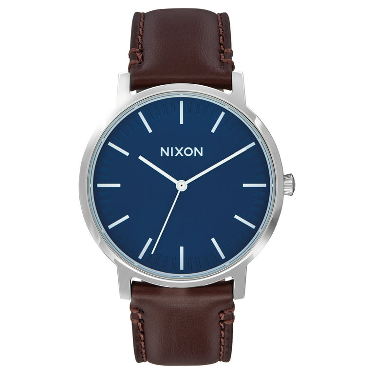 Nixon Porter Brown Leather and Navy Watch Brown Leather Band and Navy 40mm Watch Face