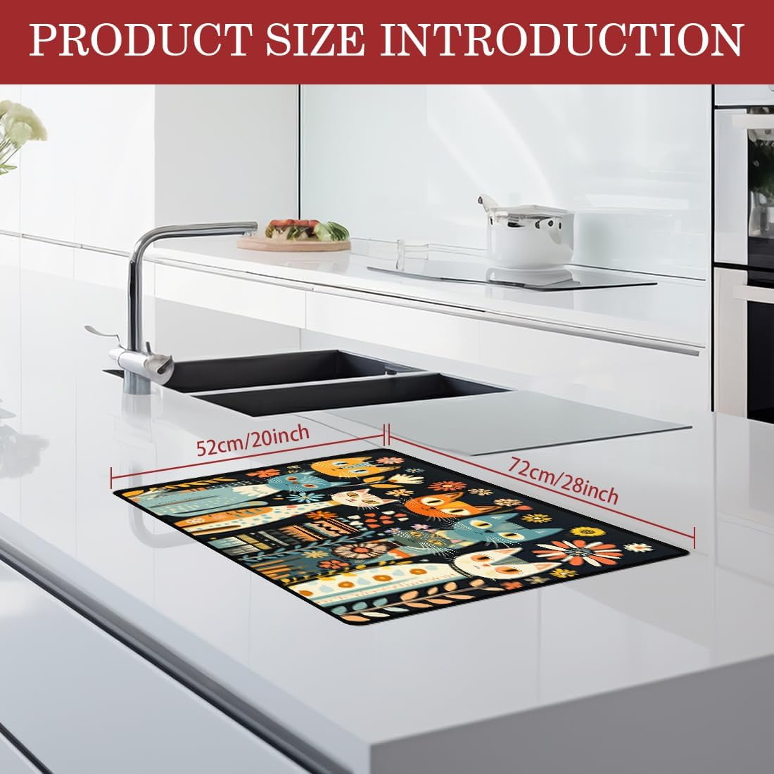 1set Electric Stove Cover 20.47x28.35" Stove Top Cover for Electric Stove Foldable Glass Cooktop Protector Non-Slip Top Protector Mat for Electric Stove Washer and Dryer (Cute Cat) Colorful