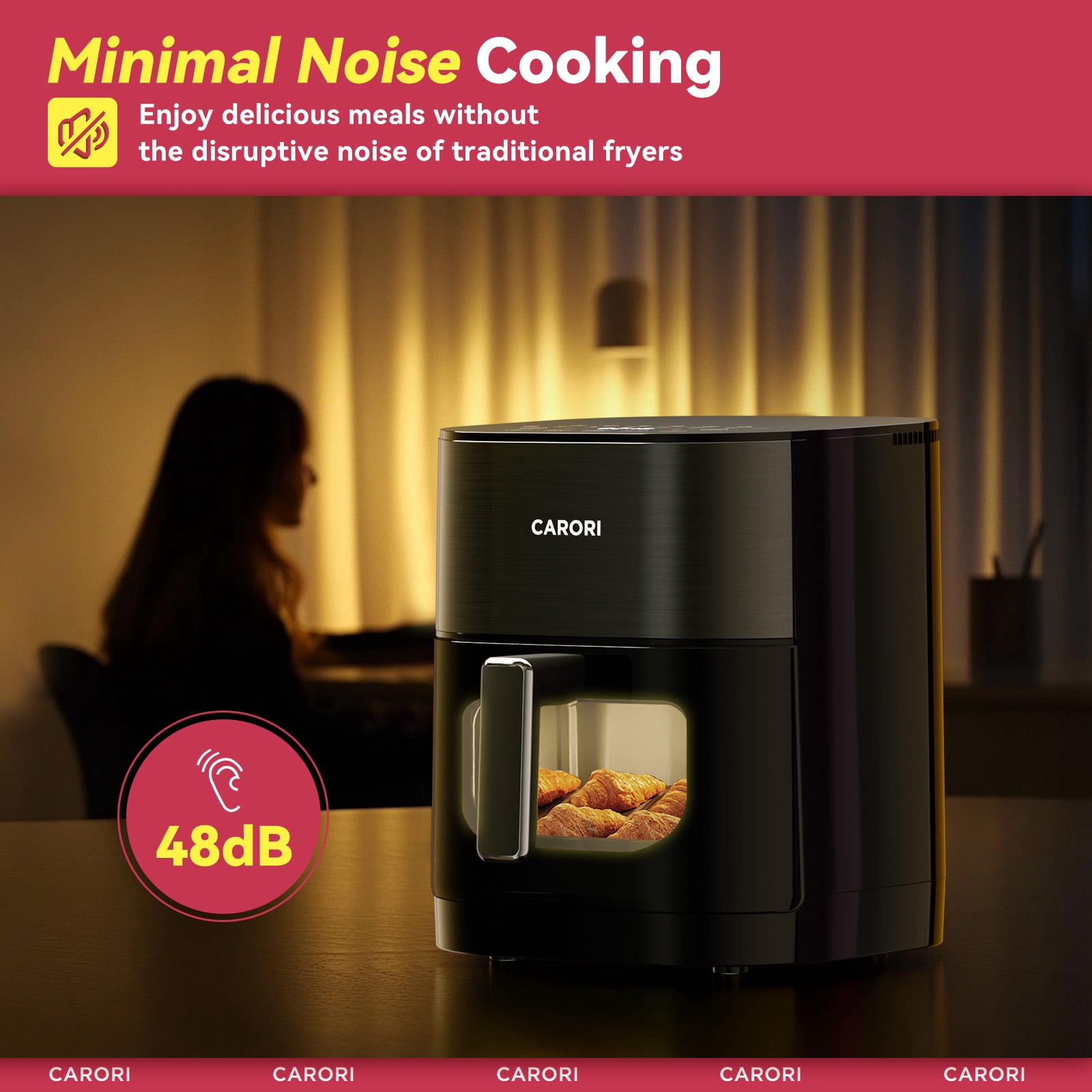 CARORI Air Fryer 14-in-1 with Viewing Window 6Qt Large Capacity, 392℉ Max Crisp, Airfryer No Flipping Dual Heating, Bake, Roast, Dehydrate, Reheat, 1700W Fast Even Easy Meals, Nonstick Dishwasher Saf