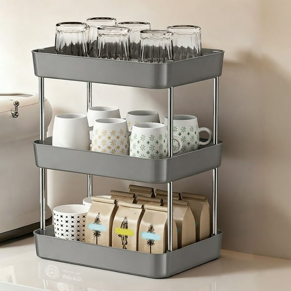 Coffee Mug Display Rack, 3 Tier Plastic Cottage core Spice Rack, Coffee bar Tiered Organizer, Kitchen Organization, Small Toy Storage, Mug Shelf Stand