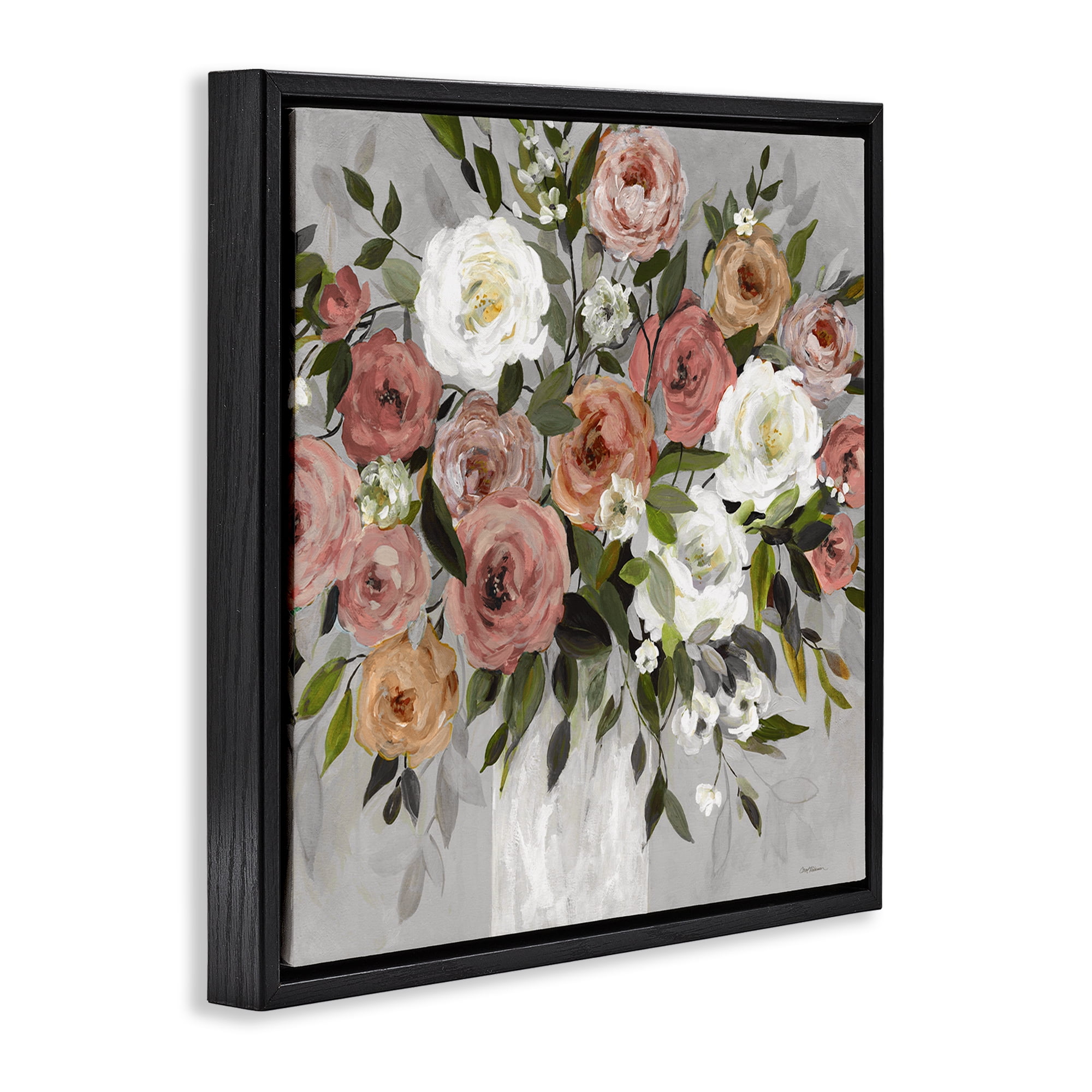 Stupell Industries Varied Roses Bouquet Plants & Flowers Painting Black Floater Framed Canvas Art Print Wall Art, 18 x 18