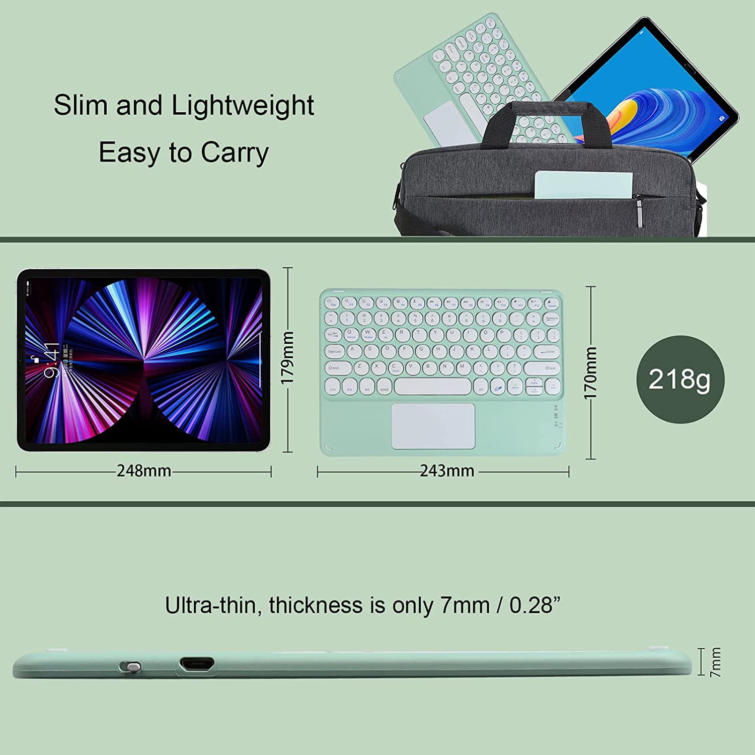 Wireless Bluetooth Keyboard with Touchpad for ipad, Portable Mini Small Universal Rechargeable 10 inch Ultra-Slim Wireless Keyboard for Tablet Smartphone PC Computer Laptop Windows Android iOS