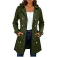 thumbnail image 5 of YOIAVAIOY Womens Double Trench Breasted Coats Mid-Length Belted Overcoat Hooded Lapel Collar Jacket Fall Classic Coat Jackets Green M, 5 of 9