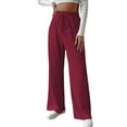 thumbnail image 2 of LYMAYTER Women Wide Leg Pants Ribbed Knit Lounge Pants for S-2XL Solid Color Elastic Waist Loose Trousers, 2 of 7